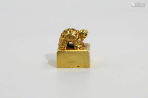 Chinese Rare Exquisite Golden Turtle Seal