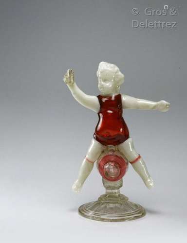 Bacchus en verre porcelaineux et rouge translucide…