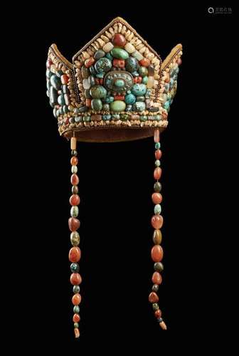 Himalayan Art. A crown shaped headgear with coral …