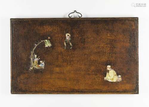 Chinese Art. A wooden lacquered panel decorated wi…