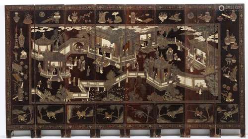 Chinese Art. A fine eight panel double sided 