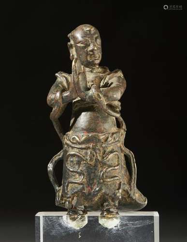 Chinese Art. A high silver bronze figure of worshi…