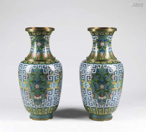 Chinese Art. A pair of large cloisonné vases decor…