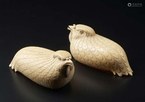 Chinese Art. A pair of ivory quails China, Qing dy…