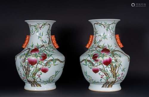 Chinese Art. Pair of monumental thouhu vases decor…