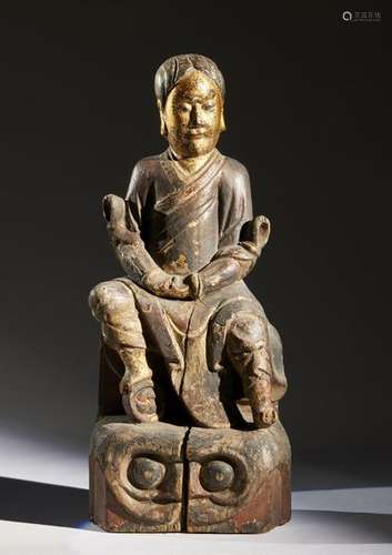 Chinese Art. A wood lacquered tao seated figure Ch…