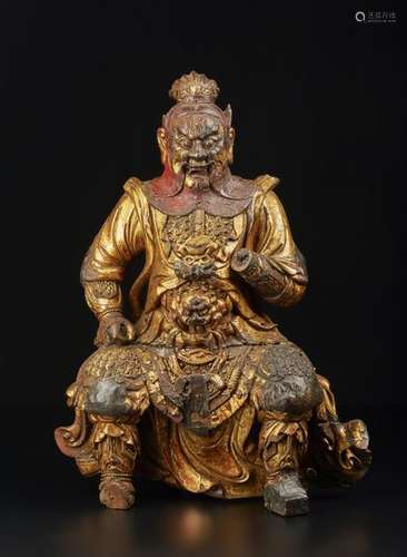 Chinese Art. A lacquered wood figure of Lokapala C…