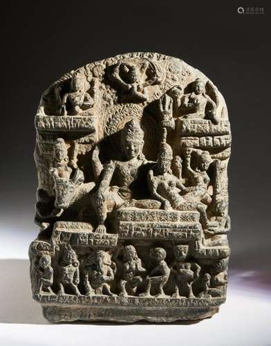 Himalayan Art. A dark stone stele depicting Umamah…