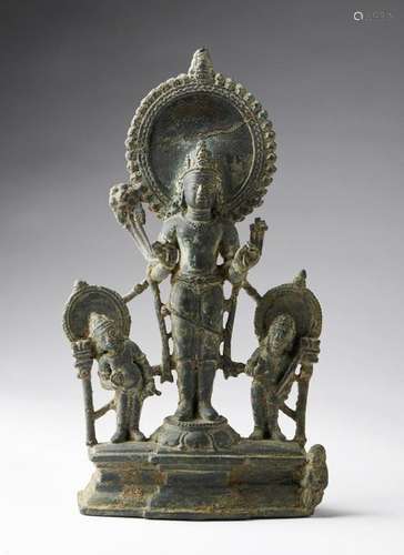 Indian Art. A bronze altar depicting Surya flanked…