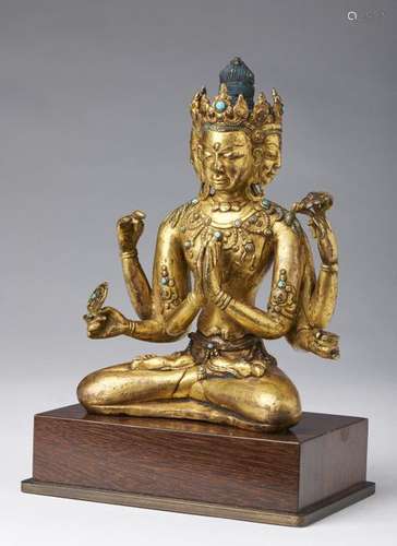 Himalayan Art. A gilded bronze figure of Avalokite…