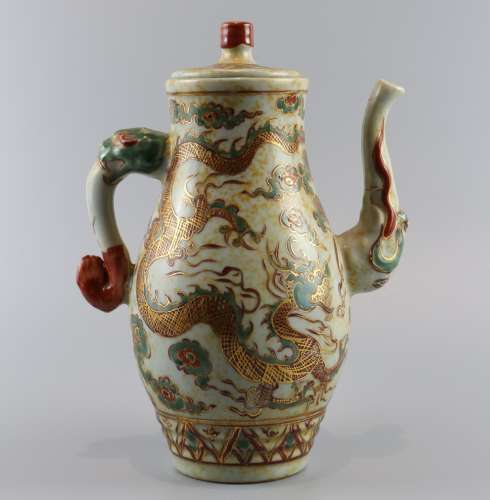 Multicolored gilded erlongxizhu wine pot