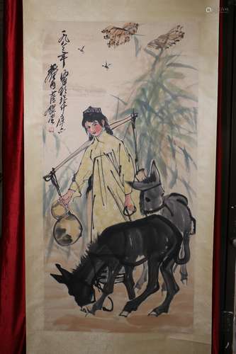 A Chinese painting of Huang Zhou grazing donkey