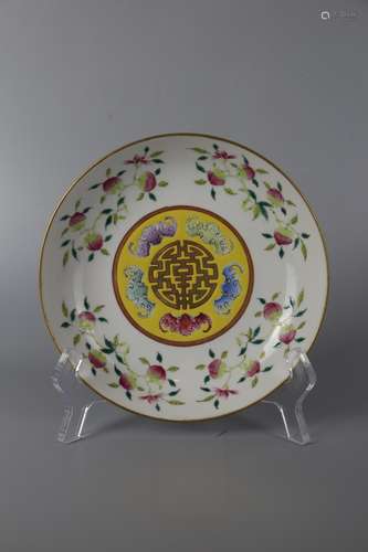 A POWDER ENAMEL FLOWER PLATE