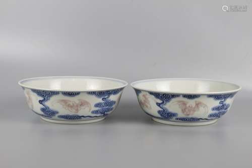 A PAIR OF OVERGLAZED BOWLS