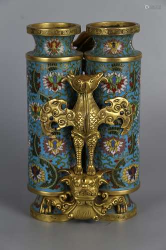 A COPPER TIRE CLOISONNE ENAMEL BOTTLE WITH