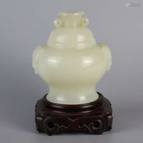 White jade censer with Hetian jade seed material