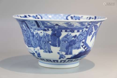 Blue and white figure folding bowl