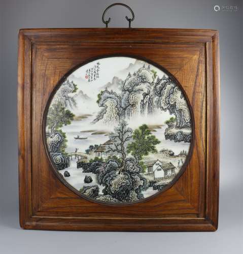 Zhang Zhi Tang's light falling color landscape pattern porcelain plate hanging screen