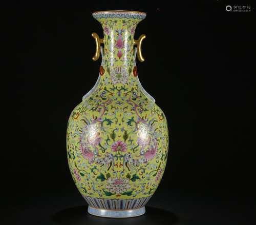 A  POWDER ENAMEL BOTTLE PAINTED WITH FLOWERS