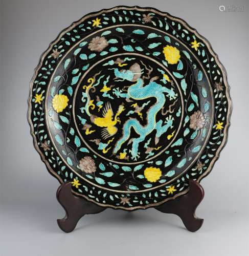 Enamel carved porcelain dragon pattern plate