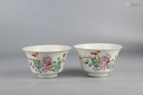 A pair of famille rose tea cups