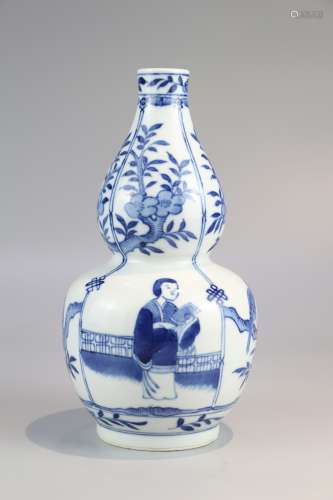 Blue and white gourd bottle