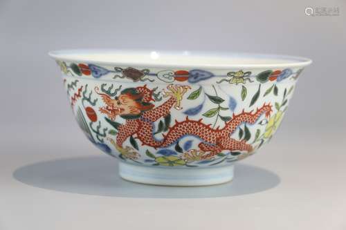 Blue and white bowl with dragon pattern