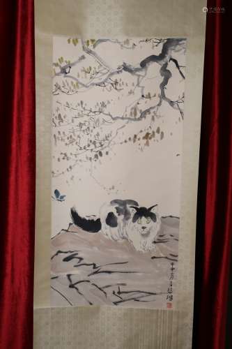 A Chinese painting of Xu Beihong's cat play