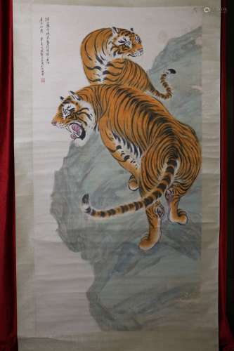 A Chinese painting of double tigers