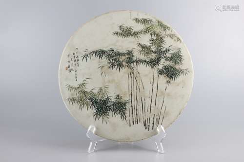 Light falling color bamboo pattern poetry porcelain plate