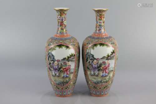 A pair of Guanyin bottles with Fencai windows