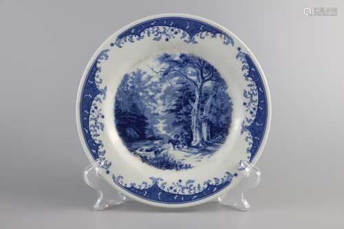 Blue and white landscape pattern plate