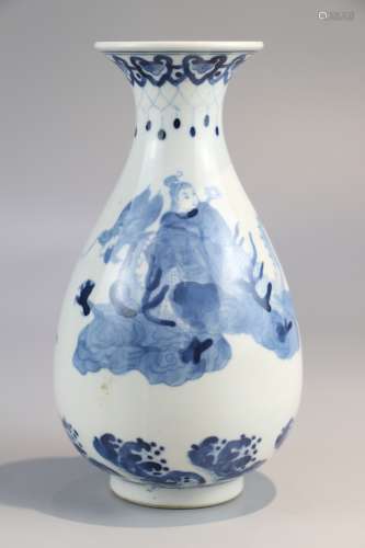 Blue and white figure jade pot spring vase