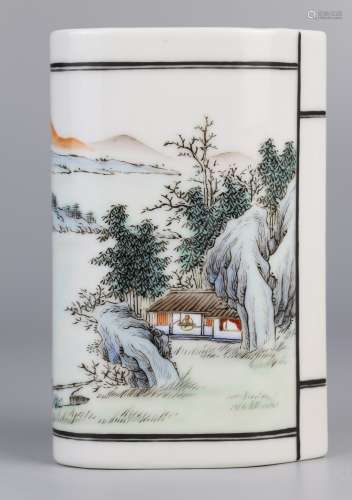 Calligraphy brush case with pastel landscape pattern
