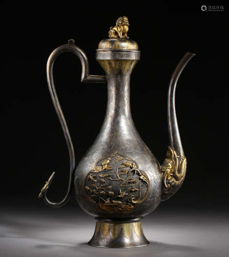 QING DYNASTY, CHINESE GILT SILVER POT