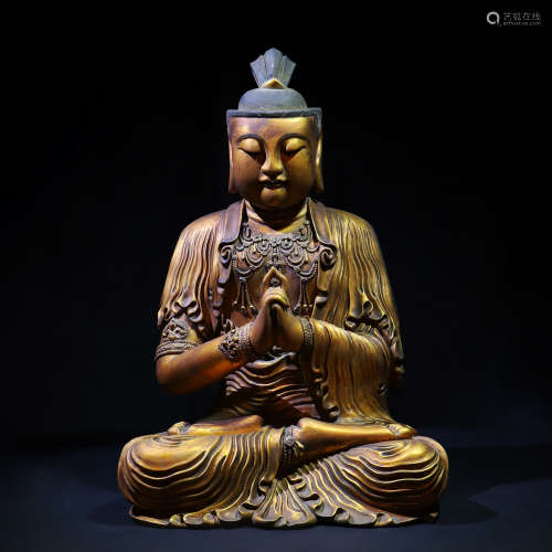 ANCIENT CHINESE WOOD CARVED BUDDHA STATUE