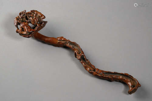 ANCIENT CHINESE BOXWOOD CARVED LINGZHI RUYI