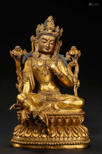 MING DYNASTY, GILT BRONZE BODHISATTVA STATUE