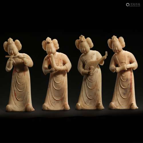 TANG DYNASTY, A GROUP OF CHINESE WHITE MARBLE CARVED DANCERS