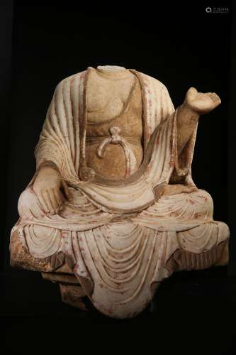 ANCIENT CHINESE WHITE MARBLE CARVED SITTING BUDDHA
