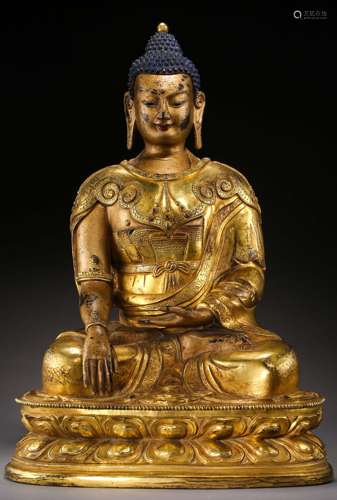 ANCIENT TIBETAN GILT BRONZE BUDDHA STATUE