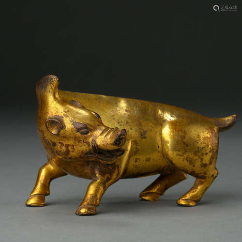 ANCIENT CHINESE GILT BRONZE BEAST