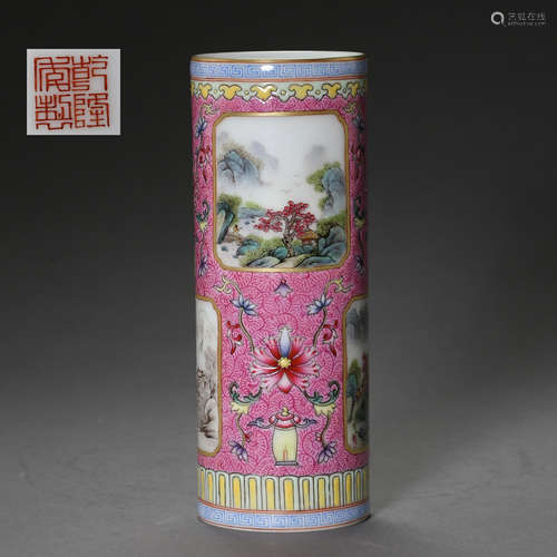 CHINESE ANCIENT FAMILLE ROSE PORCELAIN PEN HOLDER