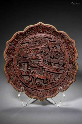QING DYNASTY, CHINESE LACQUERWARE PLATE DECIPTS HUMAN FIGURES