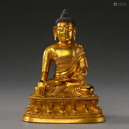 ANCIENT CHINESE GILT BRONZE BUDDHA STATUE