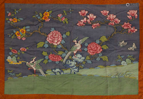 QING DYNASTY, CHINESE KESI HANGING SCROLL DECIPTS PHOENIX PLAY WITH PEONY