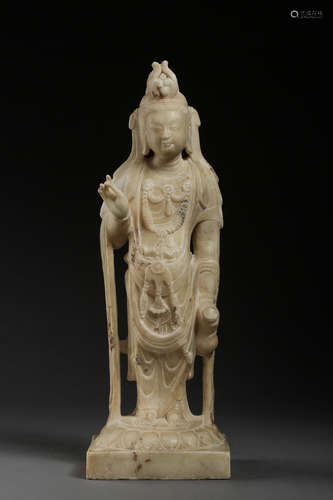 SUI DYNASTY, CHINESE WHITE MARBLE CARVED BODHISATTVA STATUES