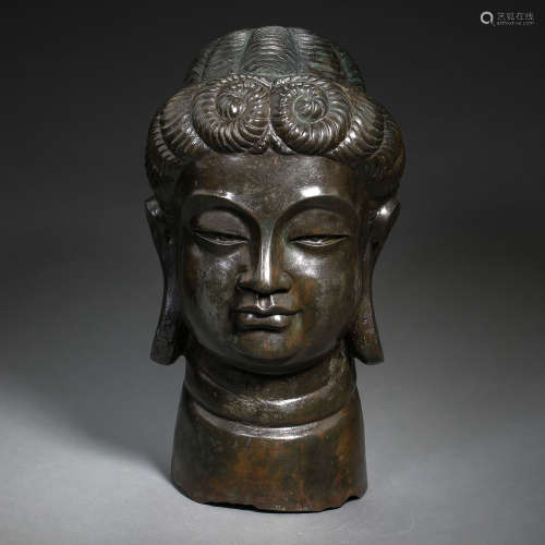 ANCIENT CHINESE BRONZE BUDDHA HEAD