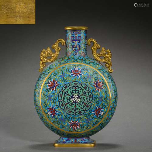 ANCIENT CHINESE CLOISONNE FLAT BOTTLE