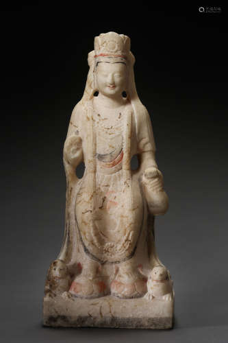 SOUTHERN AND NORTHERN DYNASTIES, WHITE STONE CARVED GUANYIN STATUES